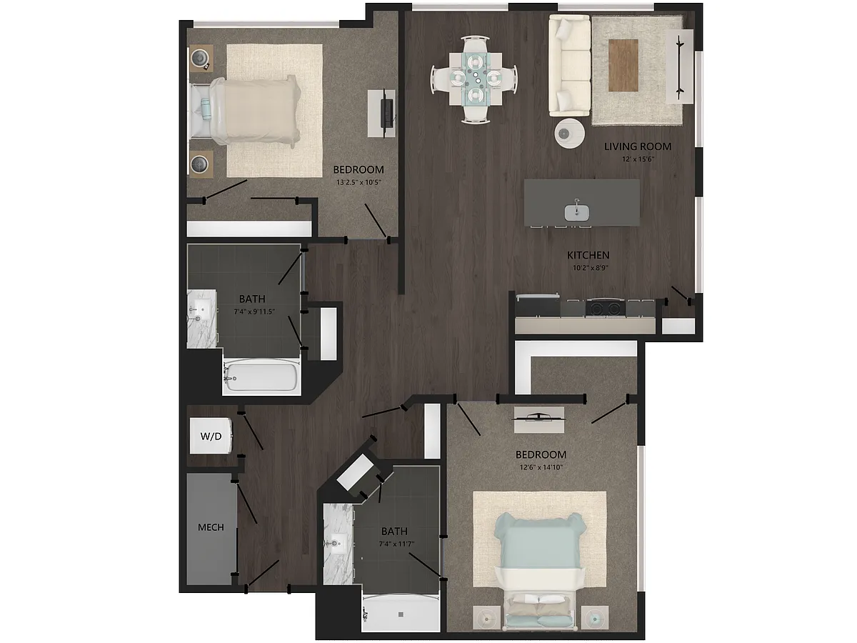 Floor plan 2 Bed/2 Bath-B7