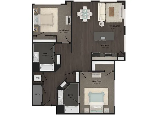 Floor plan 2 Bed/2 Bath-B7