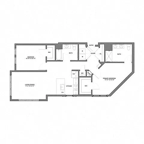 Floor plan 2 Bed/2 Bath-B1-2