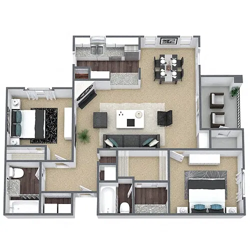Floor plan B4: 2 Bed 2 Bath