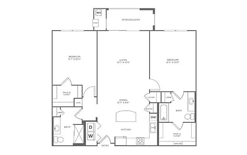 Floor plan 2 Bed/2 Bath-B2