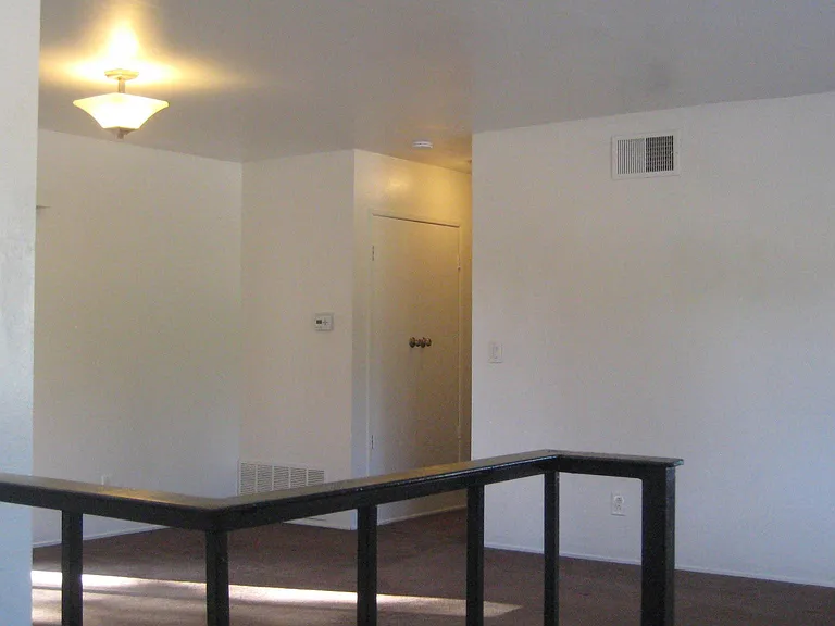 Stairs going down to garage and entry closet.