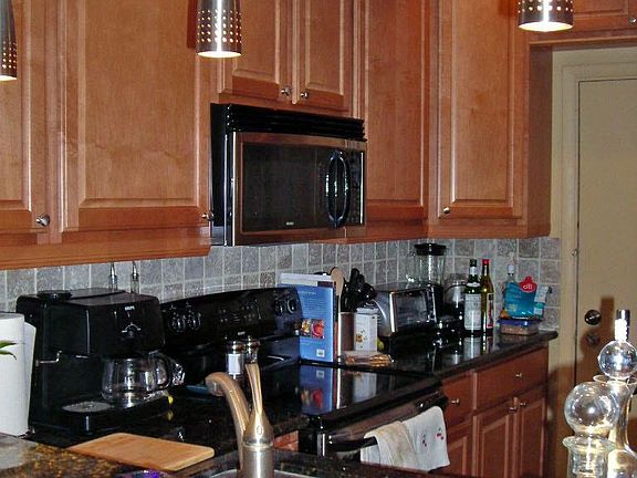 View of kitchen from eat-in counter