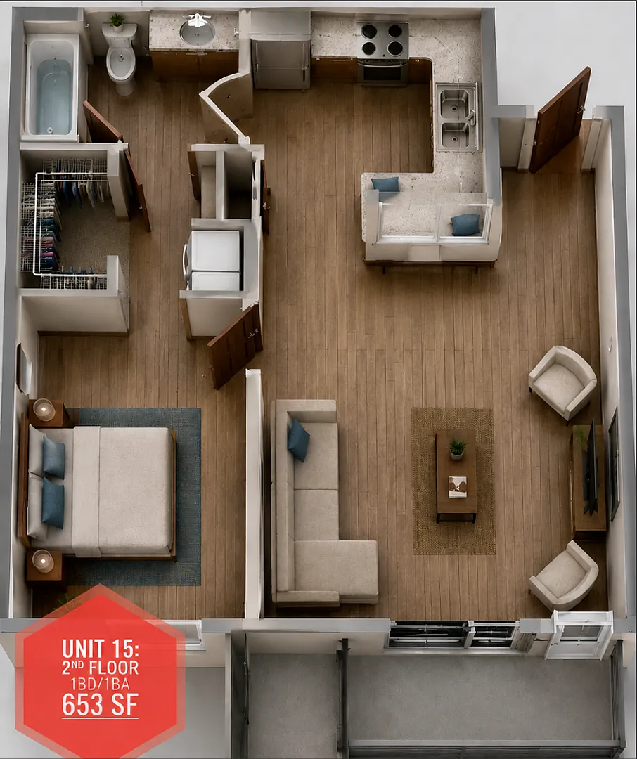 1 BD 1 BA 2nd Floor w/ woods view — Photo 3