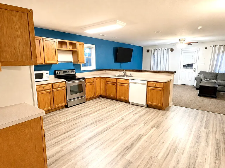 Kitchen and dining area opens to living room