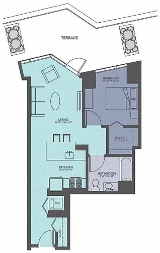 Floor plan 1 Bedroom 01-Tower/Terrace