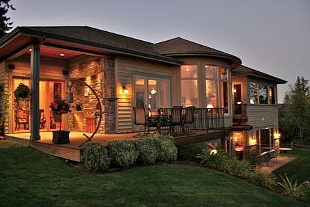 Custom-built waterfront home by Hoppet Design.