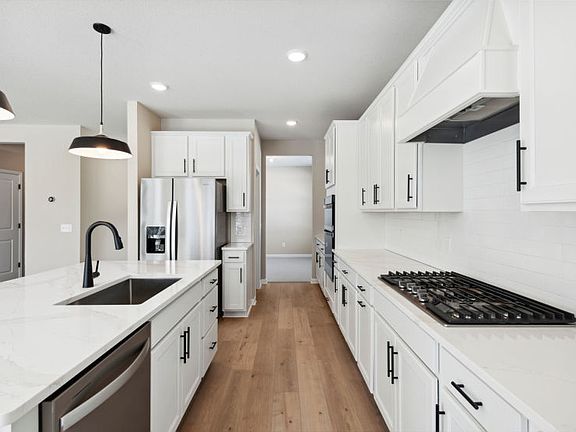 Gourmet kitchen with a center island.