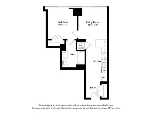 Floor plan 1 Bedroom 1 Bath (A01)
