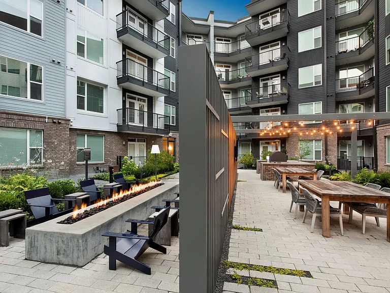 Outdoor dining area with fire pit