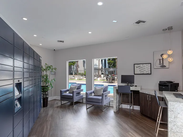 Stay connected and productive in our modern business center, complete with high-speed internet, printing services, and secure Amazon Hub lockers for 24/7 package pick-up.