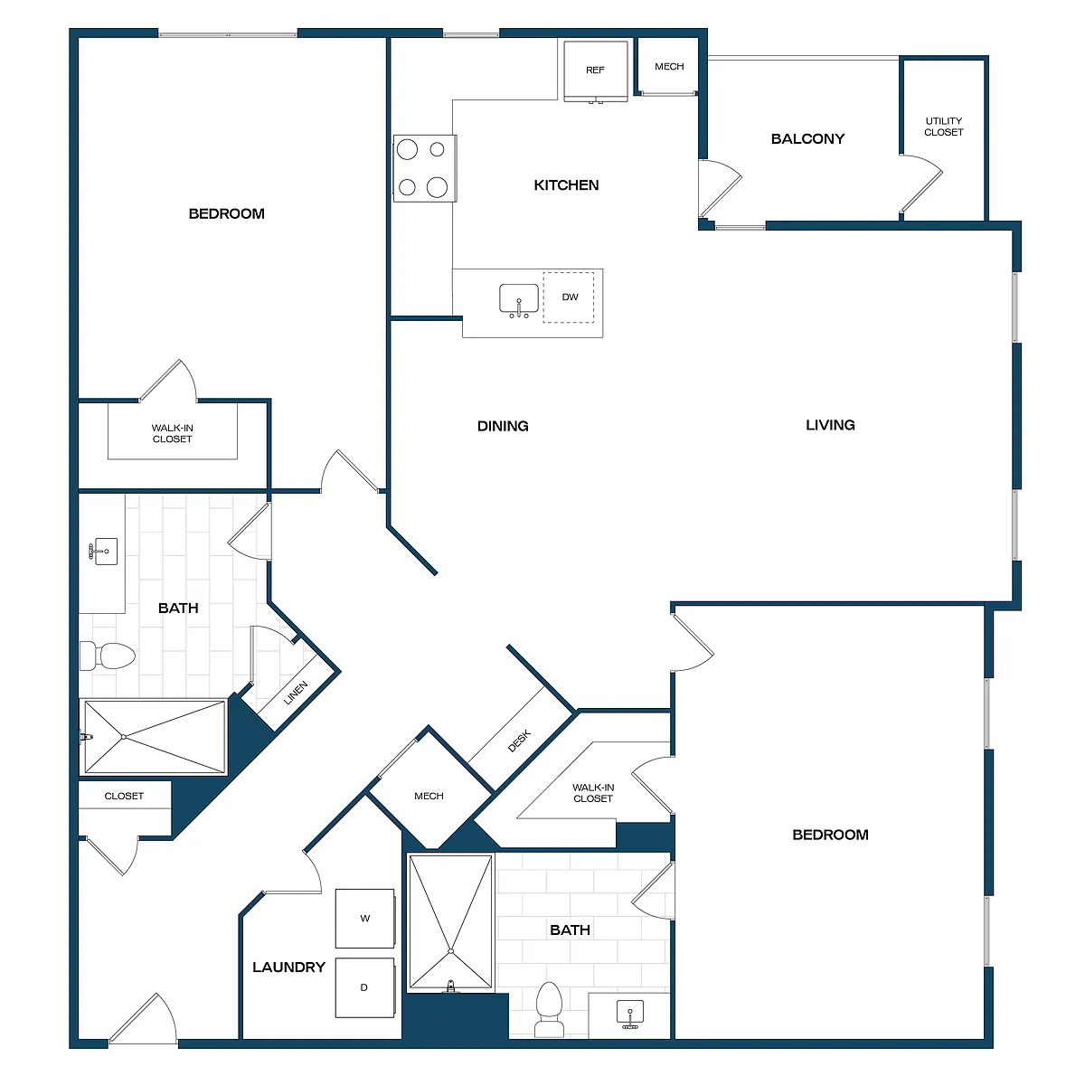 Floor plan 2 Bed/2 Bath-B2