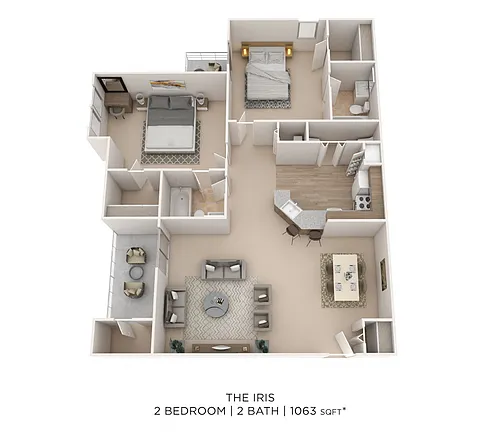 Floor plan Two Bedroom 2 Bath- 1063 sqft