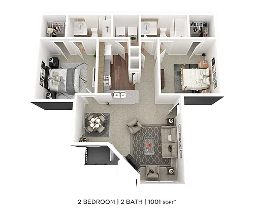 Floor plan Two Bedroom 2 Bath-1001 sqft