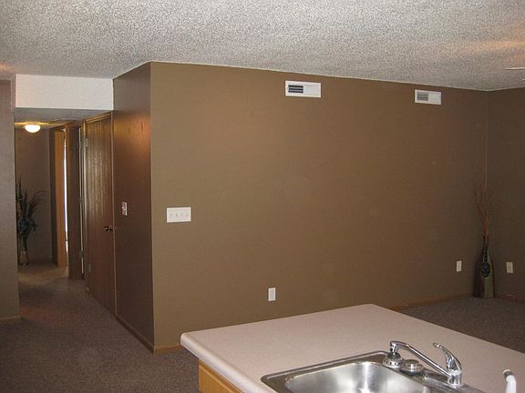 Kitchen viewing hallway and living room