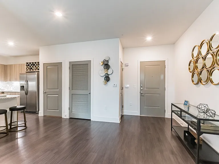 View of Front Door From Living Room, Looking Towards Kitchen
