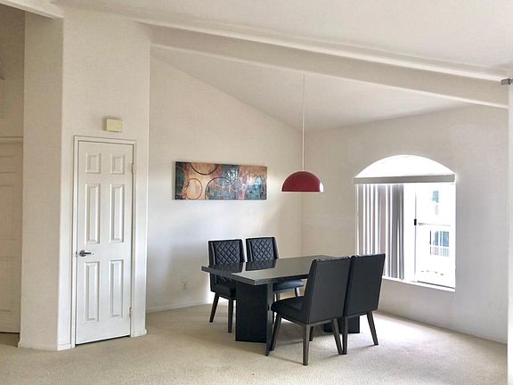 Vaulted ceiling in dining area