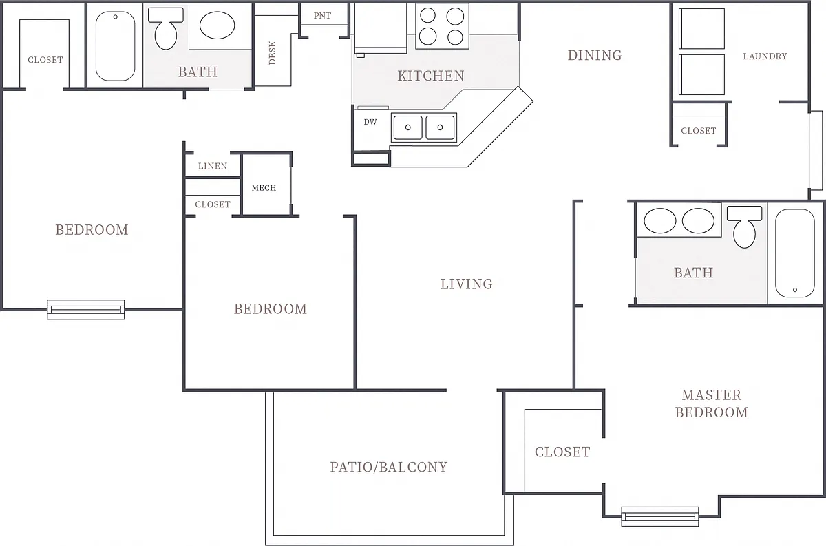 Floor plan 3 Bedroom 2 Bath