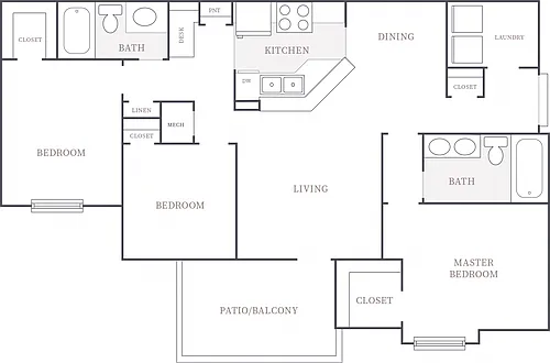Floor plan 3 Bedroom 2 Bath