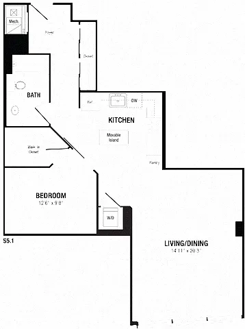 Floor plan Studio, 1 Bath 867 SF S51
