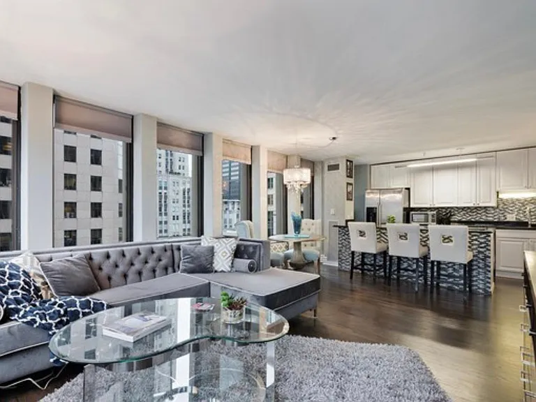 Living room with open concept kitchen