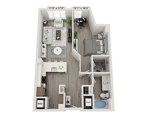Floor plan One Bedroom A1U