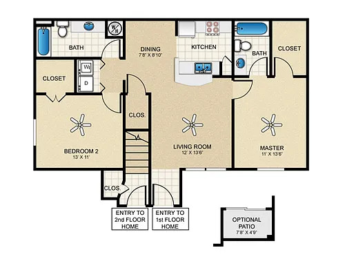 Floor plan 2 Bed, 2 Bath B