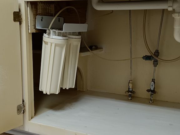 Double-capacity water filters to purify water for drinking, cooking, and washing foods.