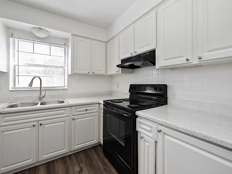 Bright and inviting kitchen with modern appliances, elegant white cabinetry, and a sleek countertop, perfect for culinary creativity.