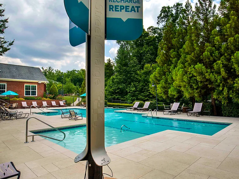 Poolside phone charging station