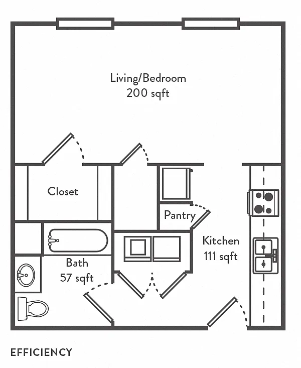 Floor plan Eff, 1 bath