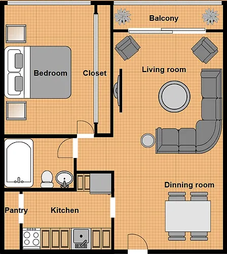 Floor plan Sample of a 1 bedroom unit