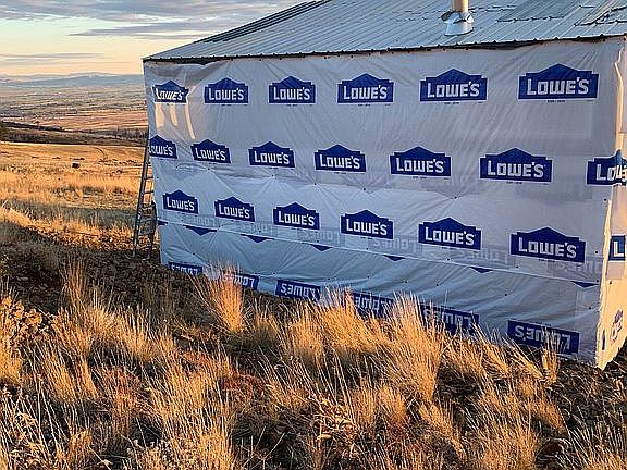 Back of cabin at sunset