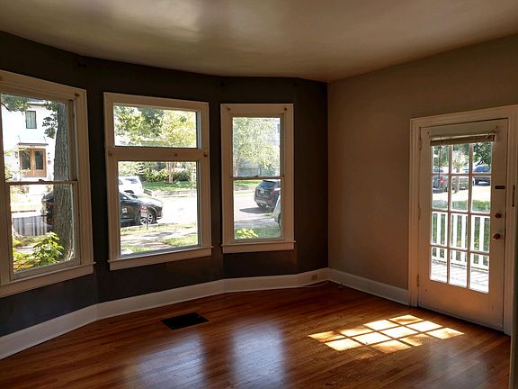 Living room with large bay window.