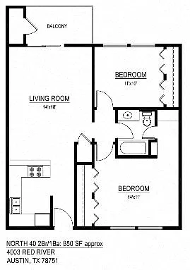 Floor plan Building A - 2 Bed 1 Bath