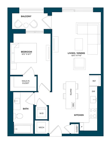Floor plan 1 Bed/1 Bath-C TYP 02