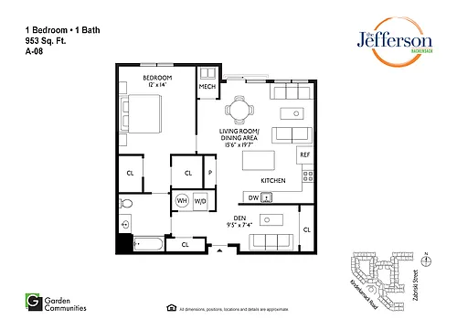 Floor plan $3.33/sq.ft. - A-08 One Bedroom w/Den
