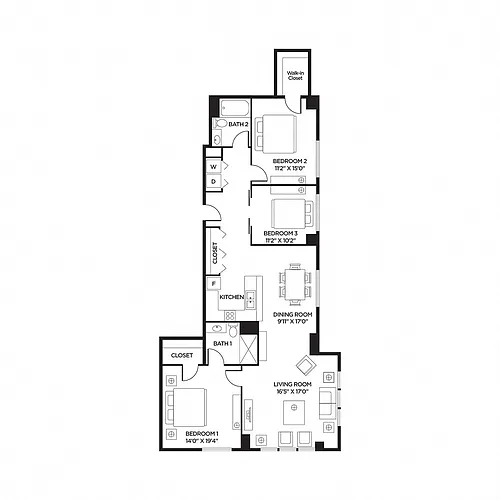 Floor plan 3 Bed/2 Bath - C1