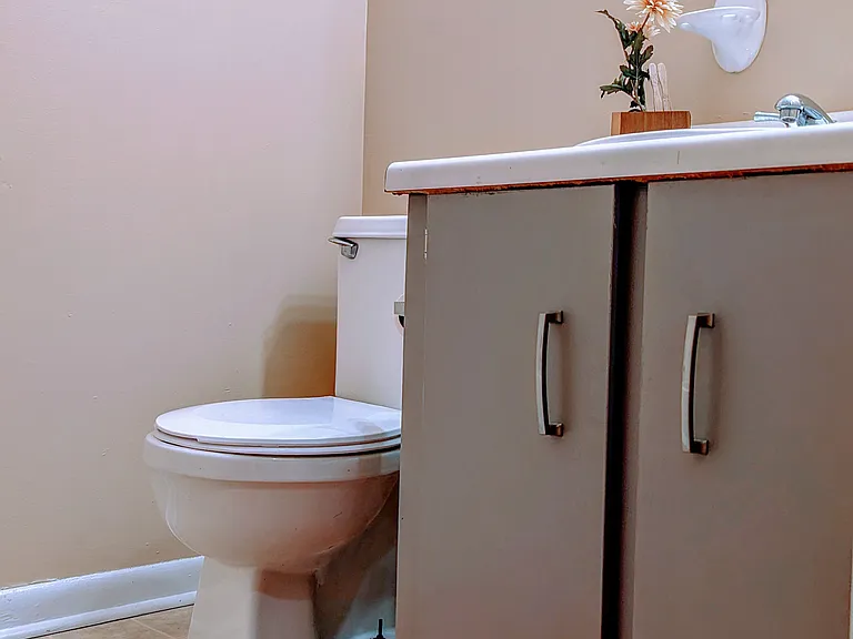 Main bathroom. Tub to the left of the photo. There is an additional bathroom in the Master bedroom.