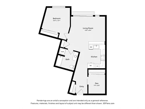 Floor plan One Bedroom Den C07A