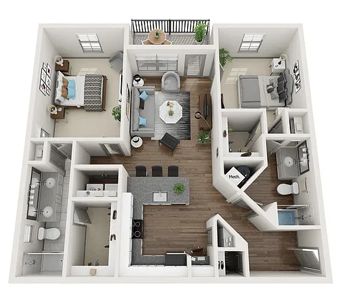 Floor plan row - 2BR 2BA (1175 SF)