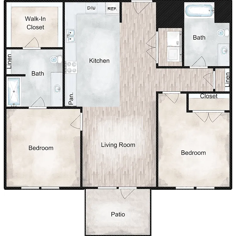 Floor plan 2 Bed 1 Bath