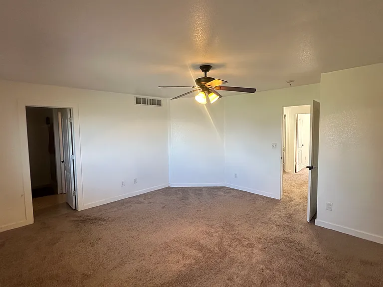 Owners bedroom suite with private bathroom and walk-in closet.