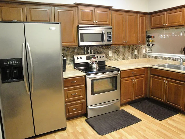 Kitchen with stainless steel appliances
