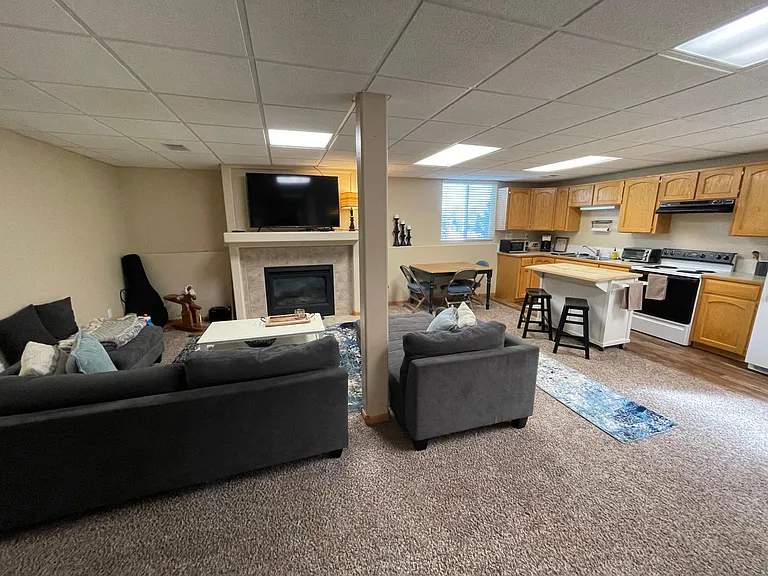 Garden level living and full kitchen