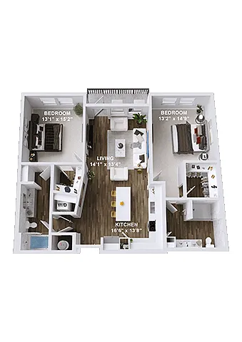 Floor plan 2 Bedroom, 2 Bath B5