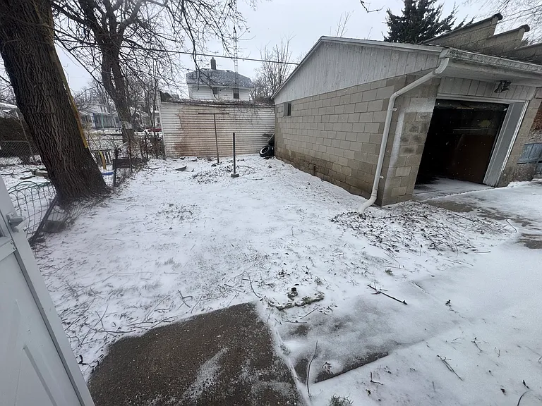 Backyard with detached garage