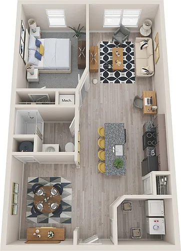 Floor plan Hillcrest One Bedroom One Bathroom with Den