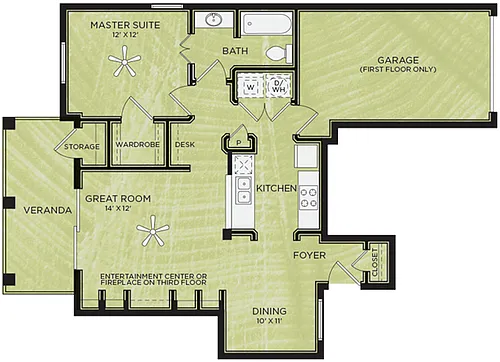 Floor plan A5: 1 Bed 1 Bath
