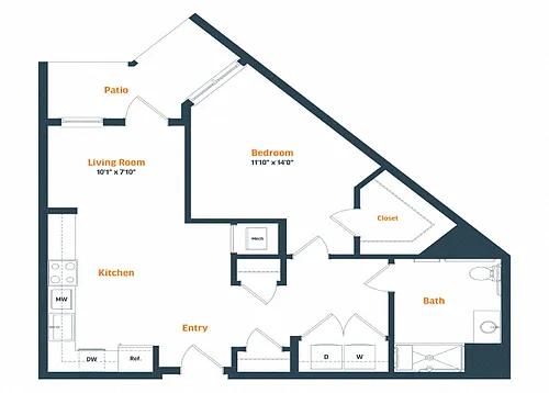 Floor plan A18D | 1 Bed | 1 Bath | Den